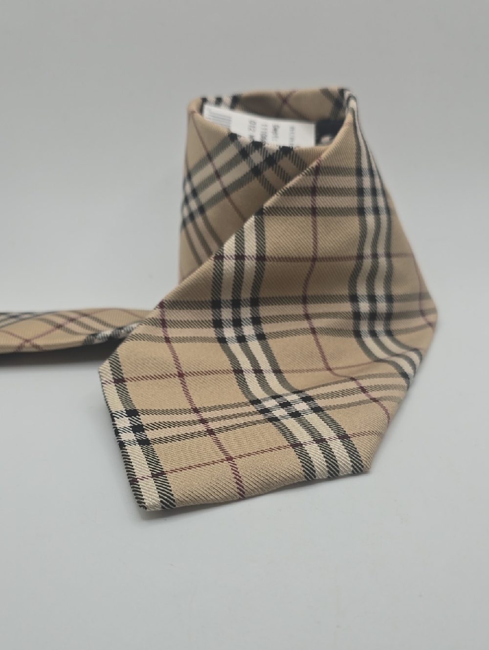 Burberry Nova Tan Plaid Silk Tie with Black & Red Accents